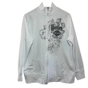 Laconia Harley Davidson Plus Size 1X White High Collar Full Zip Sweatshirt